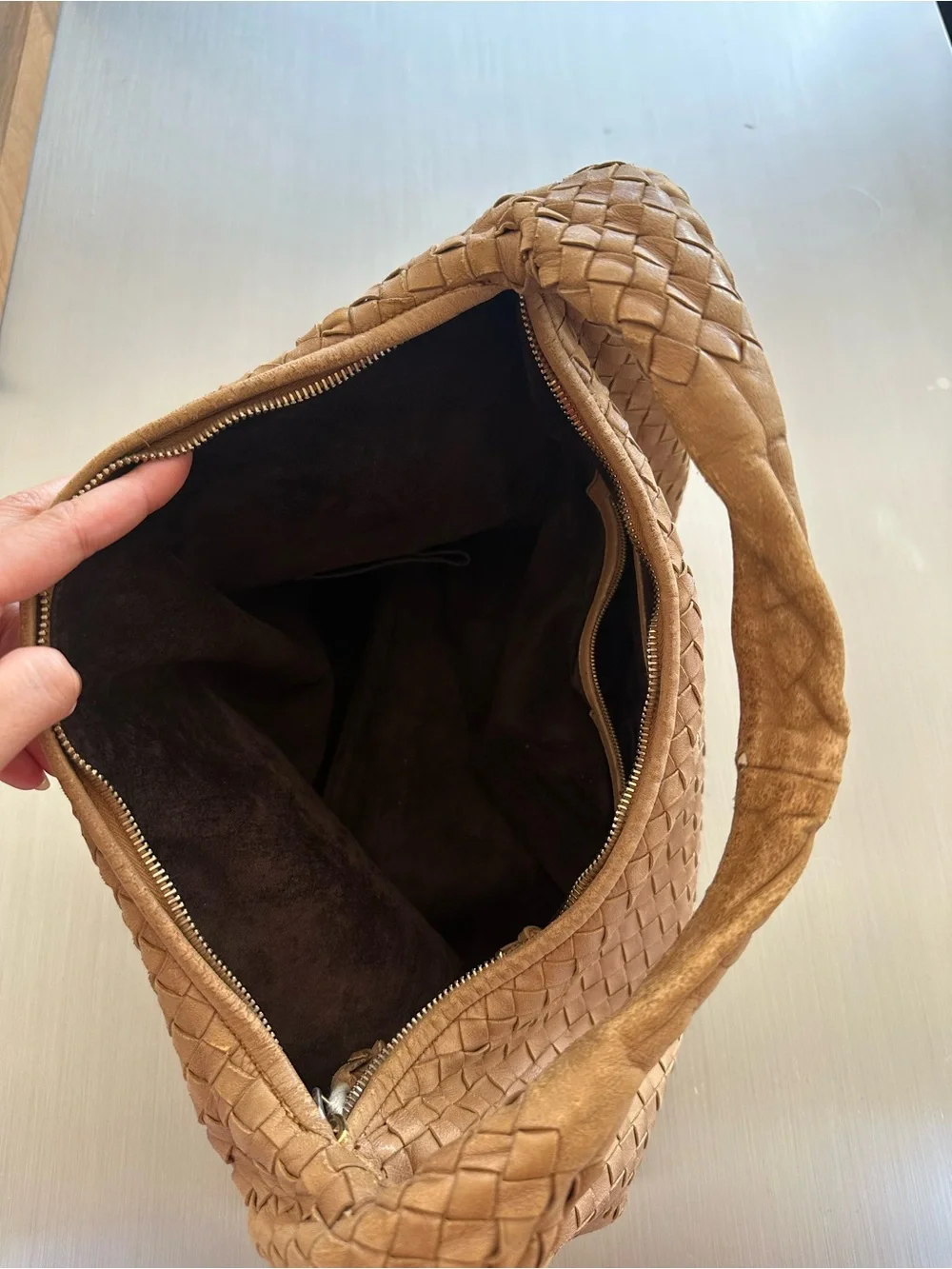 Bottega Veneta Intrecciato Hobo Bag Tan